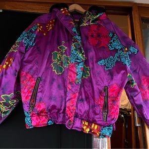 Obermeyer vintage neon paisley hooded ski jacket with fur